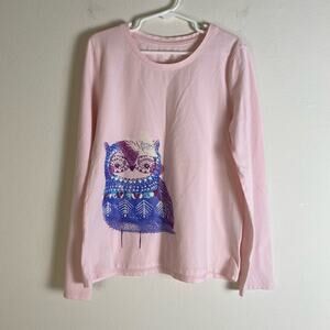 Green Cotton Garnet Hill Kids Sz L 100% Organic Cotton Long Sleeve Owl Graphic